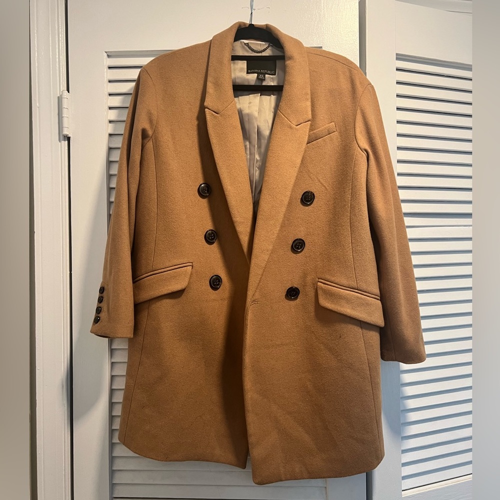 Banana Republic Wool Blend Double Breasted Peacoat - Camel Brown, Petite XS